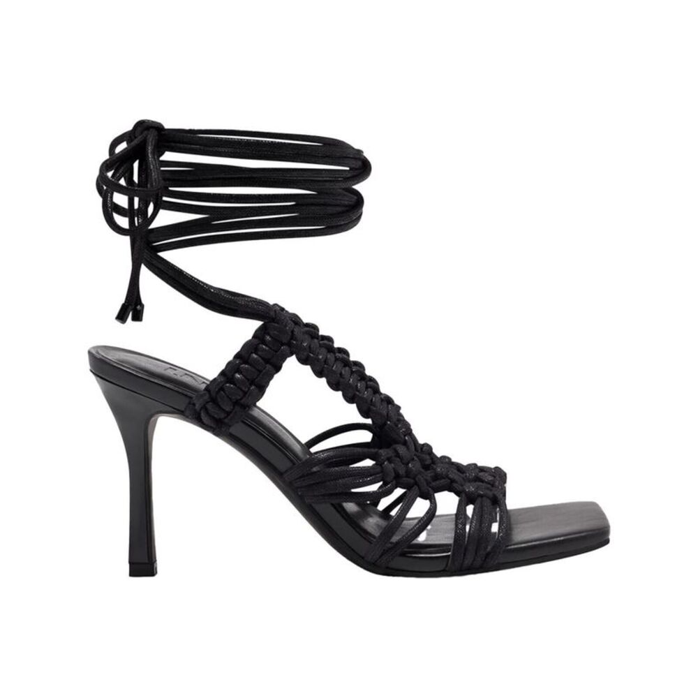 INC Womens Black Strappy Woven Brayd Square Toe Stiletto Heeled Sandal 8.5 M